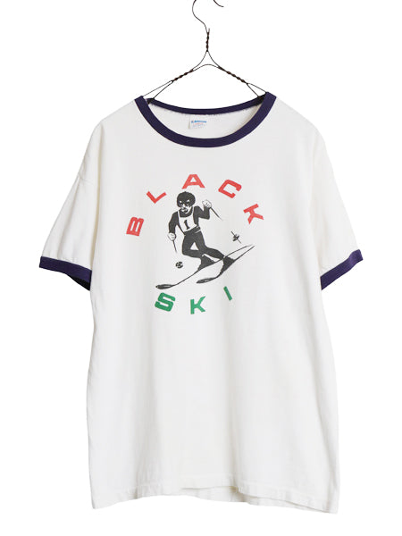 70s USA製 ★ チャンピオン スキー イラスト プリント リンガー Tシャツ メンズ M 程/ 古着 ヴィンテージ バータグ 100% コットン ツートン