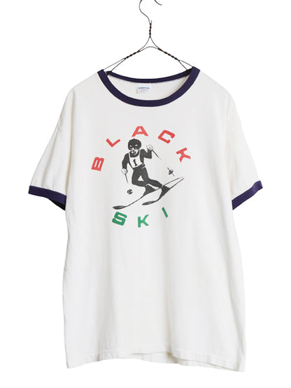 70s USA製 ★ チャンピオン スキー イラスト プリント リンガー Tシャツ メンズ M 程/ 古着 ヴィンテージ バータグ 100% コットン ツートン