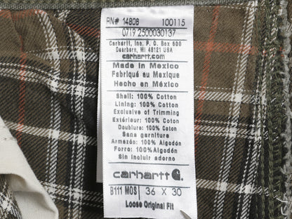 US企画 カーハート ウォッシュド ダック ペインター パンツ メンズ 36 30 / フランネル ライナー付き ストレート ワーク MOS モス グリーン