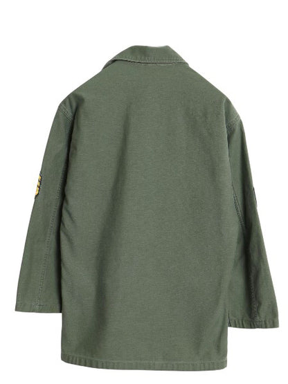 60's 米軍実物 US ARMY コットン サテン ユーティリティ シャツ S ヴィンテージ 1st 後期 筒袖 ミリタリー 軍物 OG107 ワッペン付き カーキ