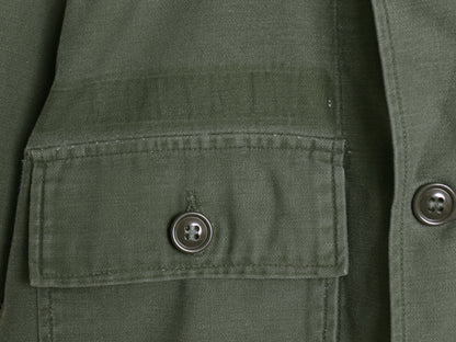 60's 米軍実物 US ARMY コットン サテン ユーティリティ シャツ S ヴィンテージ 1st 後期 筒袖 ミリタリー 軍物 OG107 ワッペン付き カーキ