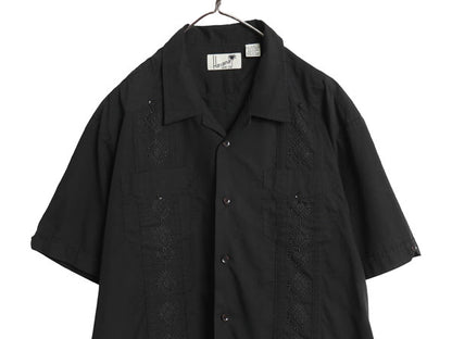 00s オープンカラー 半袖 キューバ シャツ メンズ XL オールド グアヤベーラ メキシカン 開襟 ボックス シワになりにくい 大きいサイズ 黒