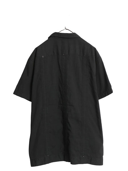 00s オープンカラー 半袖 キューバ シャツ メンズ XL オールド グアヤベーラ メキシカン 開襟 ボックス シワになりにくい 大きいサイズ 黒