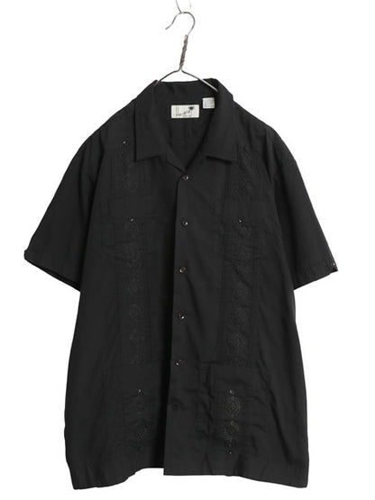 00s オープンカラー 半袖 キューバ シャツ メンズ XL オールド グアヤベーラ メキシカン 開襟 ボックス シワになりにくい 大きいサイズ 黒