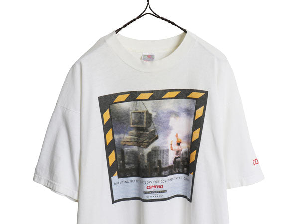 90s 00s ★ COMPAQ アート イラスト プリント Tシャツ メンズ XL オールド 当時物 企業物 コンピューター グラフィック ヘビーウェイト 白