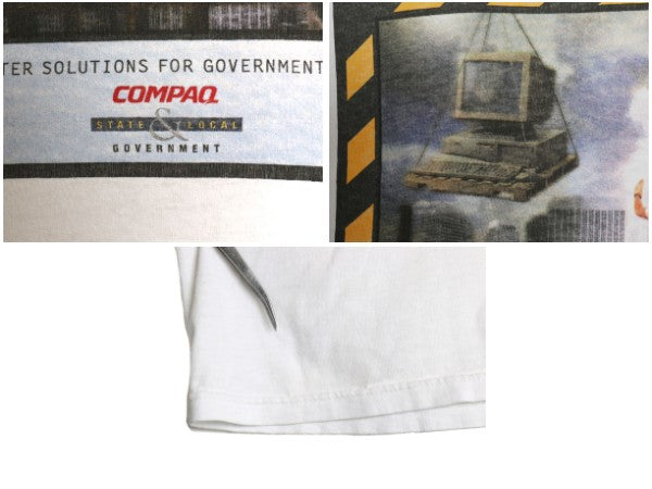 90s 00s ★ COMPAQ アート イラスト プリント Tシャツ メンズ XL オールド 当時物 企業物 コンピューター グラフィック ヘビーウェイト 白