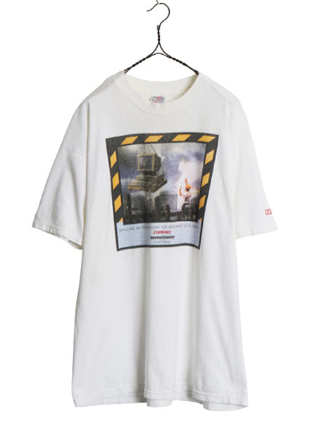90s 00s ★ COMPAQ アート イラスト プリント Tシャツ メンズ XL オールド 当時物 企業物 コンピューター グラフィック ヘビーウェイト 白