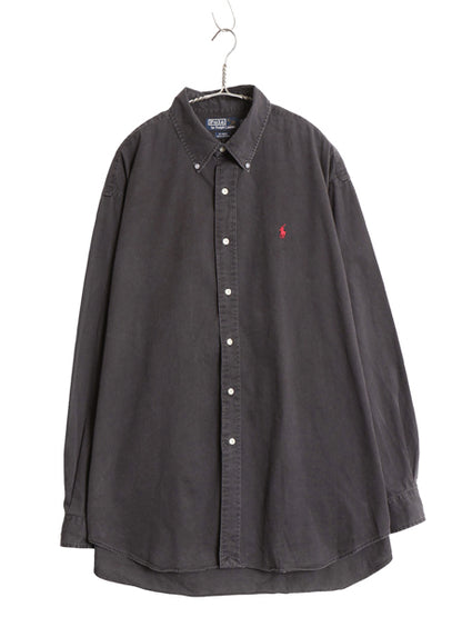 90s ポロ ラルフローレン 長袖 ボタンダウン シャツ メンズ XL オールド BLAIRE コットン ツイル 無地 ワンポイント 大きいサイズ ブラック
