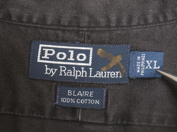 90s ポロ ラルフローレン 長袖 ボタンダウン シャツ メンズ XL オールド BLAIRE コットン ツイル 無地 ワンポイント 大きいサイズ ブラック