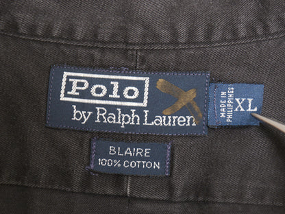 90s ポロ ラルフローレン 長袖 ボタンダウン シャツ メンズ XL オールド BLAIRE コットン ツイル 無地 ワンポイント 大きいサイズ ブラック