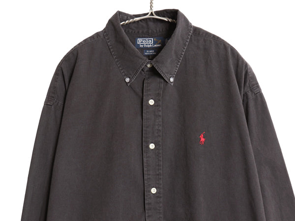 90s ポロ ラルフローレン 長袖 ボタンダウン シャツ メンズ XL オールド BLAIRE コットン ツイル 無地 ワンポイント 大きいサイズ ブラック