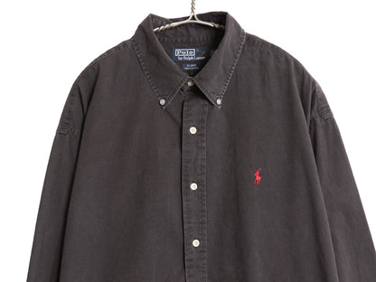 90s ポロ ラルフローレン 長袖 ボタンダウン シャツ メンズ XL オールド BLAIRE コットン ツイル 無地 ワンポイント 大きいサイズ ブラック