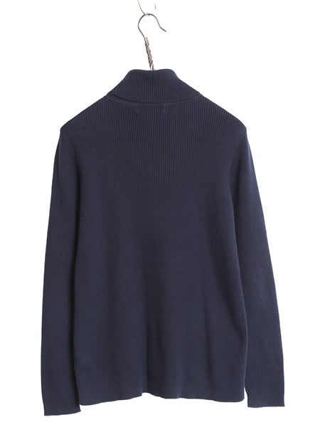 00s ローレン ラルフローレン タートルネック ニット トップス レディース XL オールド ポロ コットン セーター リブ編み 大きいサイズ 紺