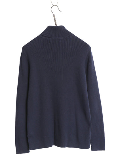 00s ローレン ラルフローレン タートルネック ニット トップス レディース XL オールド ポロ コットン セーター リブ編み 大きいサイズ 紺