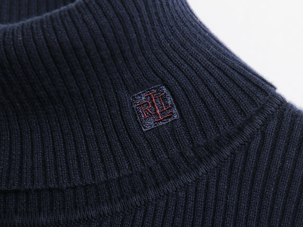 00s ローレン ラルフローレン タートルネック ニット トップス レディース XL オールド ポロ コットン セーター リブ編み 大きいサイズ 紺