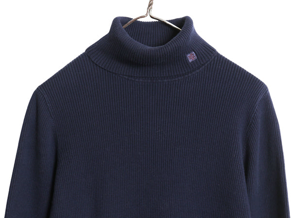 00s ローレン ラルフローレン タートルネック ニット トップス レディース XL オールド ポロ コットン セーター リブ編み 大きいサイズ 紺