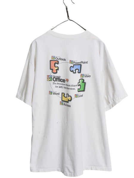 00s ★ マイクロソフト Office ロゴ イラスト プリント Tシャツ メンズ XL / 古着 オールド 企業物 当時物 グラフィック コンピューター 白