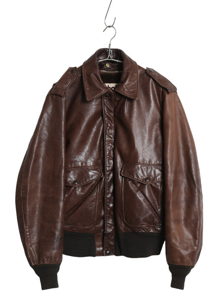 80s USA製 ★ ショット A-2 タイプ 本革 レザー ジャケット 42 メンズ L / 184SM 革ジャン フライト ボンバー ボア パイル ライナー付き 茶