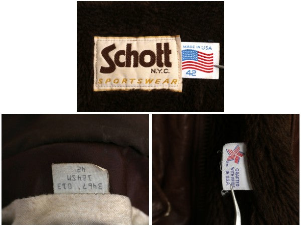 80s USA製 ★ ショット A-2 タイプ 本革 レザー ジャケット 42 メンズ L / 184SM 革ジャン フライト ボンバー ボア パイル ライナー付き 茶