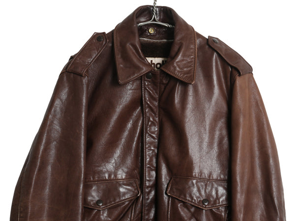 80s USA製 ★ ショット A-2 タイプ 本革 レザー ジャケット 42 メンズ L / 184SM 革ジャン フライト ボンバー ボア パイル ライナー付き 茶