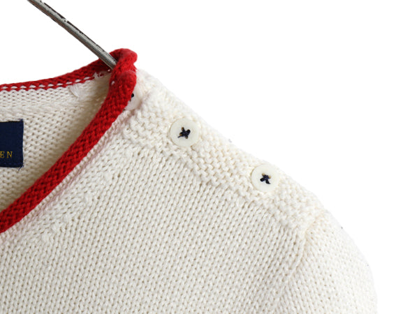 ポロ ラルフローレン ロールネック コットン ニット セーター レディース XS / ボーダー ワンピース 肩ボタン ワンポイント ロゴ刺繍 白 紺