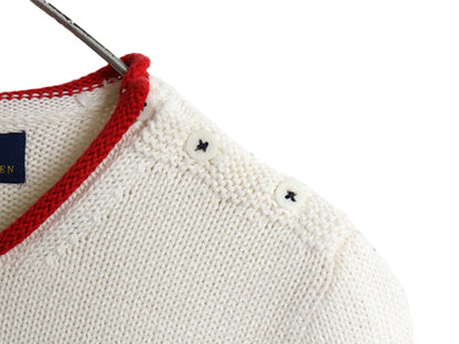 ポロ ラルフローレン ロールネック コットン ニット セーター レディース XS / ボーダー ワンピース 肩ボタン ワンポイント ロゴ刺繍 白 紺