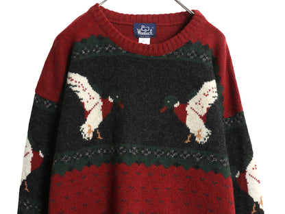 80s ウールリッチ デザイン ニット セーター メンズ XL / ヴィンテージ ウール バーズアイ ハンティング ノルディック 絵柄 大きいサイズ