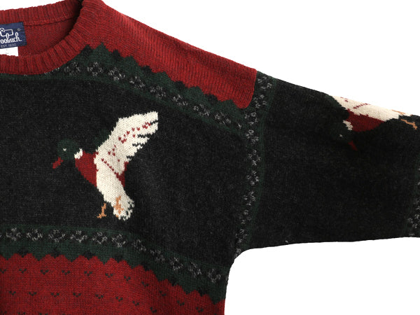 80s ウールリッチ デザイン ニット セーター メンズ XL / ヴィンテージ ウール バーズアイ ハンティング ノルディック 絵柄 大きいサイズ