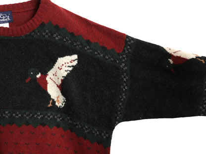 80s ウールリッチ デザイン ニット セーター メンズ XL / ヴィンテージ ウール バーズアイ ハンティング ノルディック 絵柄 大きいサイズ