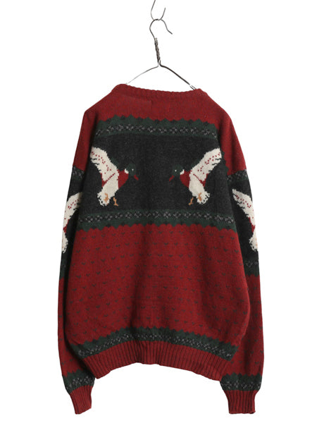80s ウールリッチ デザイン ニット セーター メンズ XL / ヴィンテージ ウール バーズアイ ハンティング ノルディック 絵柄 大きいサイズ