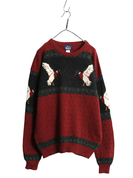 80s ウールリッチ デザイン ニット セーター メンズ XL / ヴィンテージ ウール バーズアイ ハンティング ノルディック 絵柄 大きいサイズ