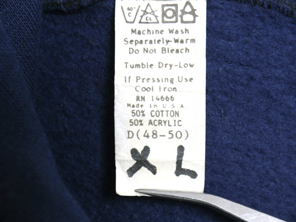 80s USA製 グットイヤー バック プリント スウェット パーカー ベスト メンズ XL 古着 ヴィンテージ 企業 裏起毛 トレーナー フルジップ 紺