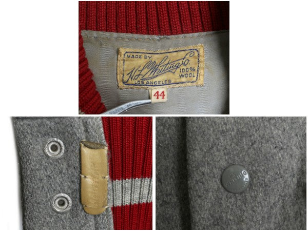 50s ★ H.L. Whiting 袖 本革 レザー ウール スタジャン メンズ L 程/ ヴィンテージ サガラ ワッペン 襟付き アワード ジャケット ブルゾン