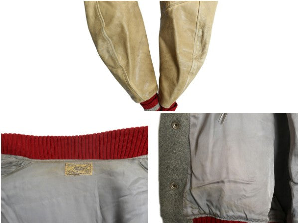 50s ★ H.L. Whiting 袖 本革 レザー ウール スタジャン メンズ L 程/ ヴィンテージ サガラ ワッペン 襟付き アワード ジャケット ブルゾン