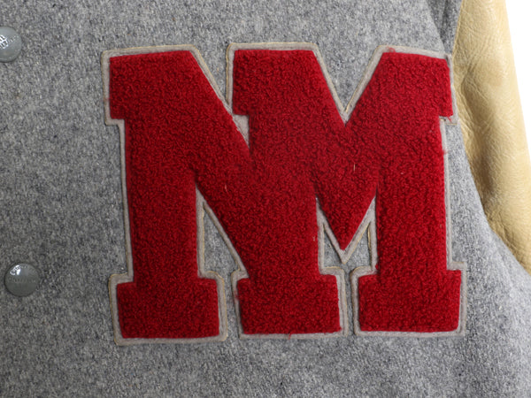 50s ★ H.L. Whiting 袖 本革 レザー ウール スタジャン メンズ L 程/ ヴィンテージ サガラ ワッペン 襟付き アワード ジャケット ブルゾン