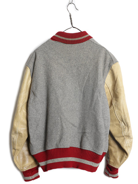 50s ★ H.L. Whiting 袖 本革 レザー ウール スタジャン メンズ L 程/ ヴィンテージ サガラ ワッペン 襟付き アワード ジャケット ブルゾン