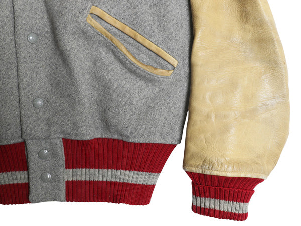 50s ★ H.L. Whiting 袖 本革 レザー ウール スタジャン メンズ L 程/ ヴィンテージ サガラ ワッペン 襟付き アワード ジャケット ブルゾン