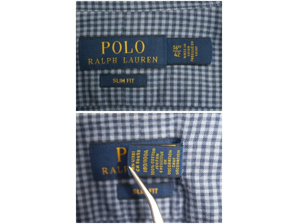 ポロ ラルフローレン ギンガム チェック 長袖 シャツ メンズ M L 程/ スリム フィット 薄手 細身 コットン カジュアル ビジネス ワイシャツ