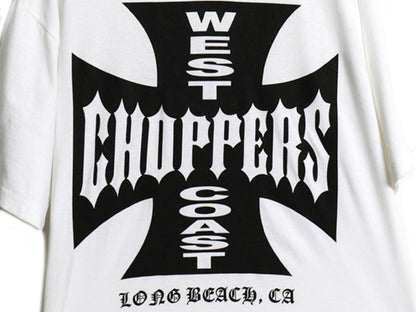 デッドストック 90s ★ WEST COAST CHOPPERS アイアンクロス ロゴ プリント Tシャツ メンズ M / オールド 初期 バイク チョッパー anvil 白