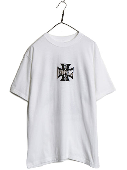 デッドストック 90s ★ WEST COAST CHOPPERS アイアンクロス ロゴ プリント Tシャツ メンズ M / オールド 初期 バイク チョッパー anvil 白