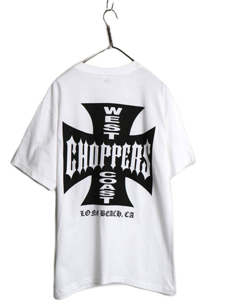 デッドストック 90s ★ WEST COAST CHOPPERS アイアンクロス ロゴ プリント Tシャツ メンズ M / オールド 初期 バイク チョッパー anvil 白