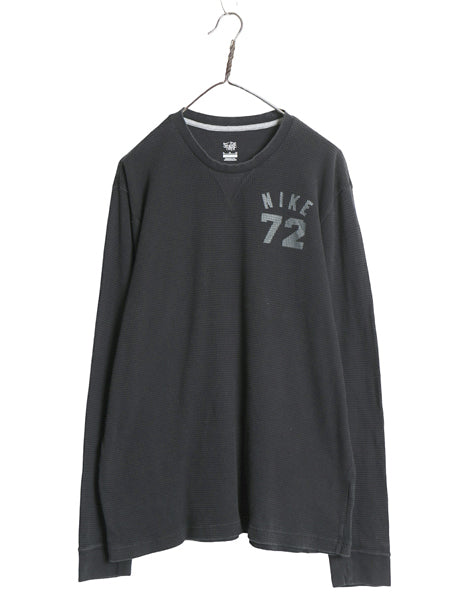 ナイキ プリント 長袖 サーマル Tシャツ メンズ XL / ロンT 前V ワッフル ヘビーウェイト コットン インナー ストレッチ 大きいサイズ 黒