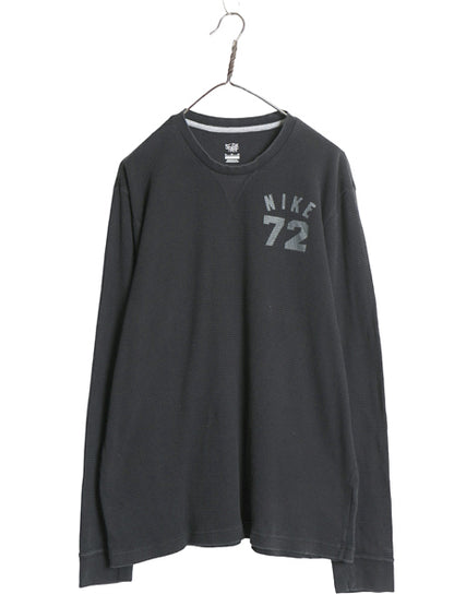ナイキ プリント 長袖 サーマル Tシャツ メンズ XL / ロンT 前V ワッフル ヘビーウェイト コットン インナー ストレッチ 大きいサイズ 黒