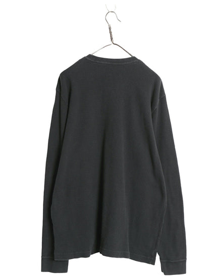 ナイキ プリント 長袖 サーマル Tシャツ メンズ XL / ロンT 前V ワッフル ヘビーウェイト コットン インナー ストレッチ 大きいサイズ 黒