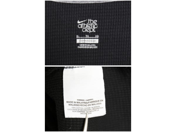 ナイキ プリント 長袖 サーマル Tシャツ メンズ XL / ロンT 前V ワッフル ヘビーウェイト コットン インナー ストレッチ 大きいサイズ 黒