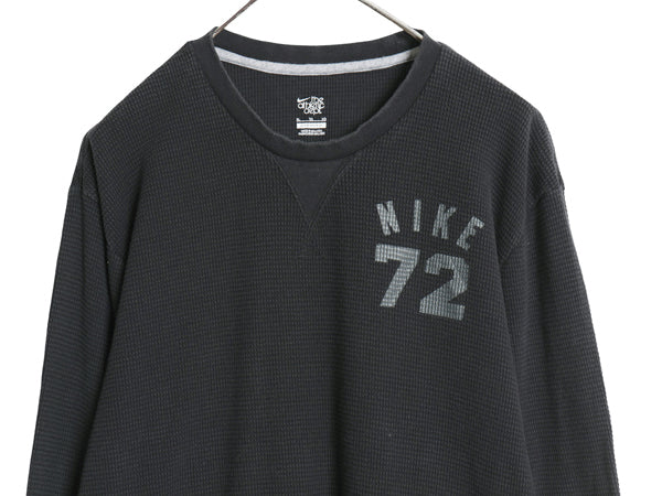 ナイキ プリント 長袖 サーマル Tシャツ メンズ XL / ロンT 前V ワッフル ヘビーウェイト コットン インナー ストレッチ 大きいサイズ 黒