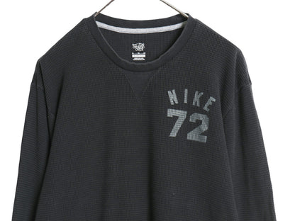 ナイキ プリント 長袖 サーマル Tシャツ メンズ XL / ロンT 前V ワッフル ヘビーウェイト コットン インナー ストレッチ 大きいサイズ 黒