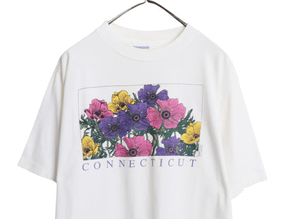 90s USA製 フラワー アート イラスト プリント Tシャツ メンズ レディース L / オールド 花 グラフィック シングルステッチ ALL SPORT 白