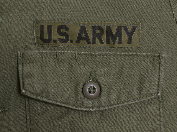 70s 米軍実物 US ARMY コットン サテン ユーティリティ シャツ M ヴィンテージ 70年製 OG107 シャツ袖 3rd ミリタリー 軍物 ワッペン付き 