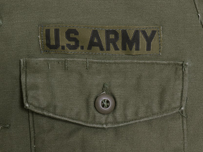 70s 米軍実物 US ARMY コットン サテン ユーティリティ シャツ M ヴィンテージ 70年製 OG107 シャツ袖 3rd ミリタリー 軍物 ワッペン付き 